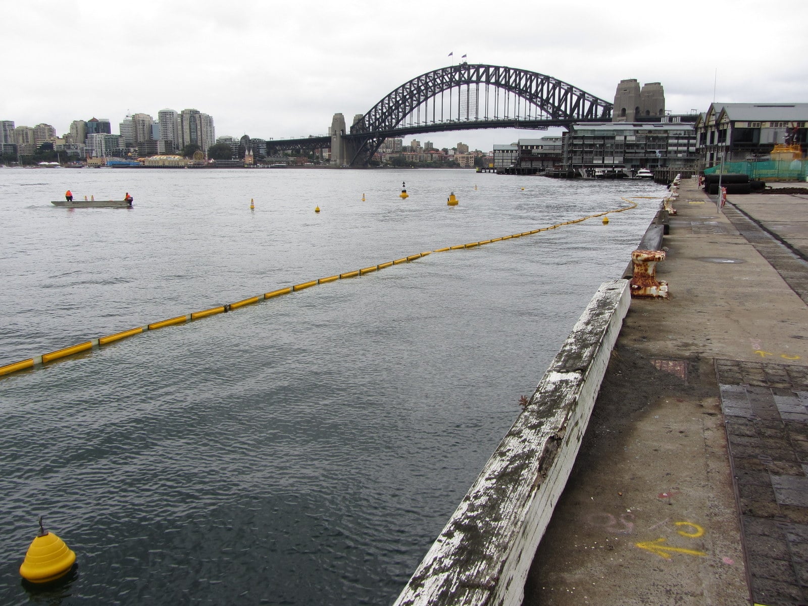 Silt Curtain deployed at Barangaroo in Sydney Harbour with Sydney Harbour Bridge in background