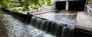water flowing out of urban stormwater canal system