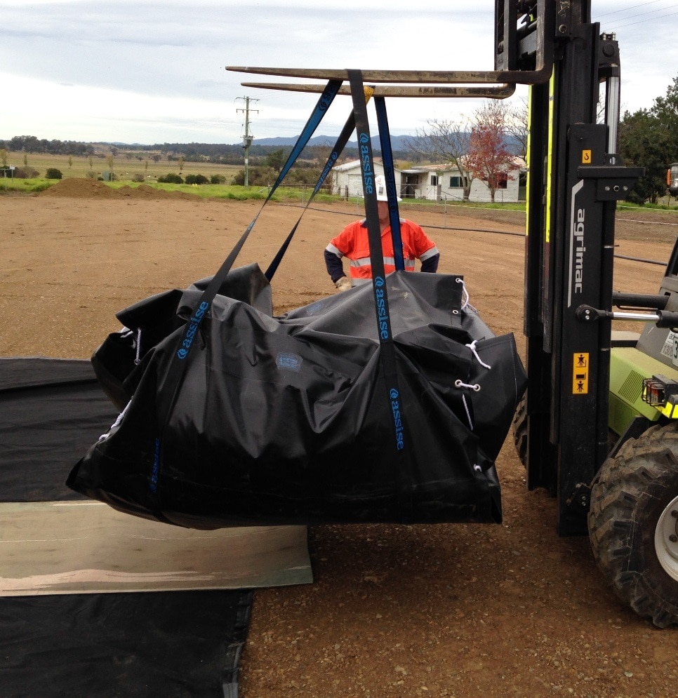 Custom Portable Containment Bund bagged and being transported on forklift