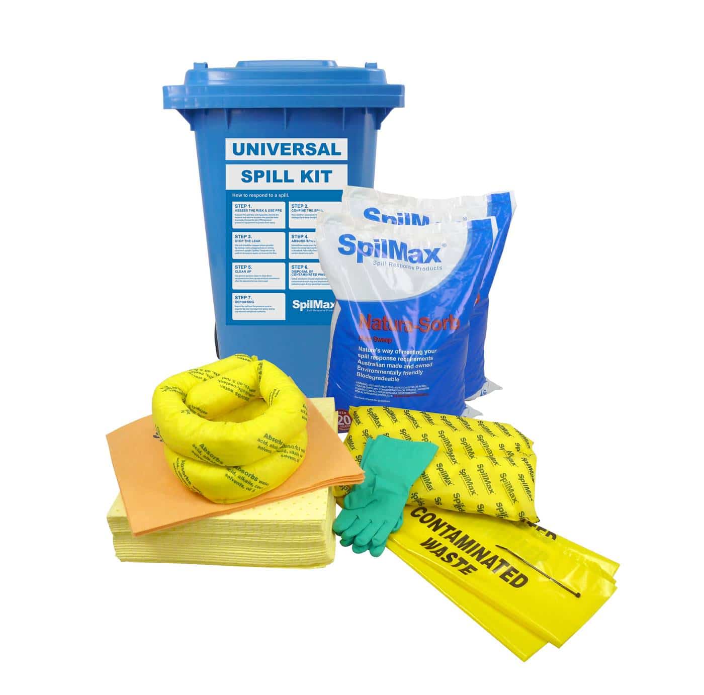 SpilMax 140L Universal Spill Kit with contents showing