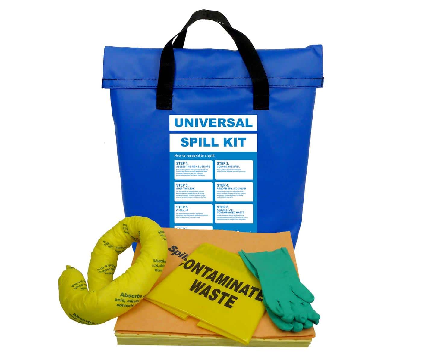 SpilMax 25L Universal Vehicle Spill Kit Bag with contents showing