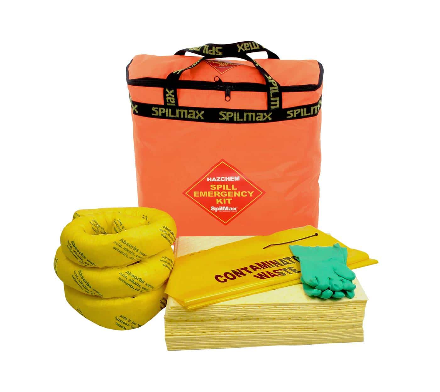 SpilMax 50L Chemical Vehicle Spill Kit Bag with contents showing