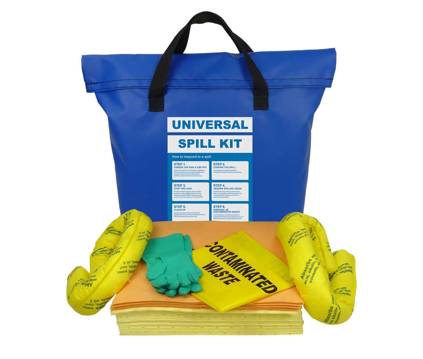 SpilMax 50L Universal Vehicle Spill Kit Bag with contents showing