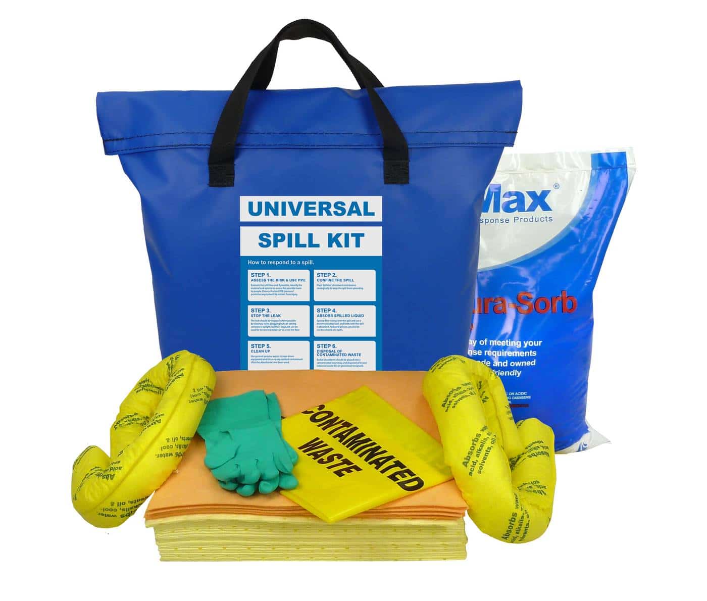 SpilMax 60L Universal Vehicle Spill Kit Bag with contents showing