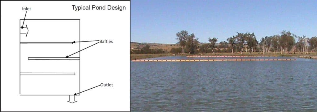 pond with floating baffle flow example diagram with image
