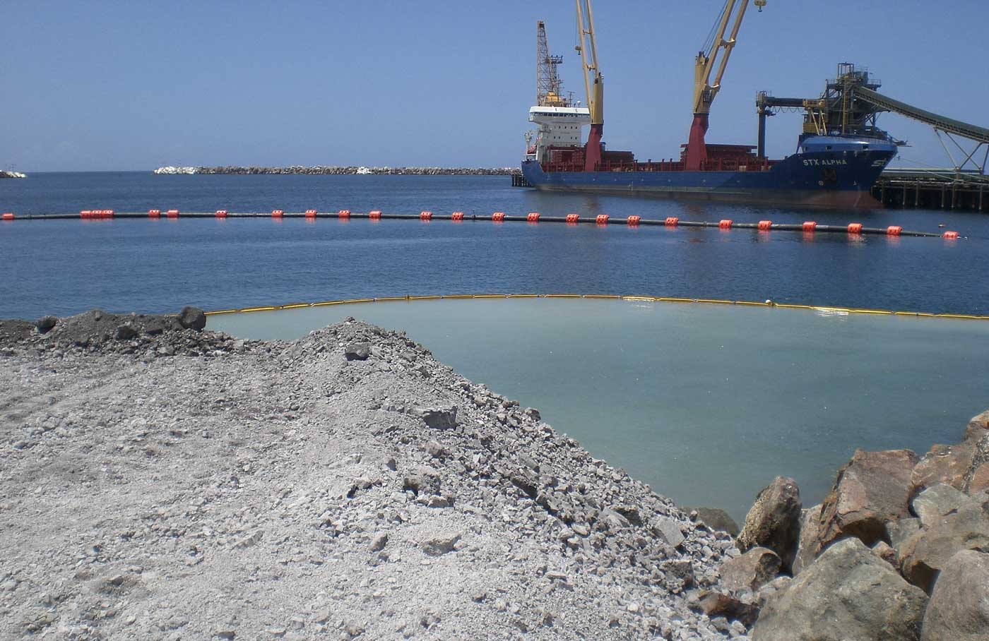 pirmary containment Silt Curtain for dredging and reclamation in Port Kembla. Environmental Compliance for Marine Construction