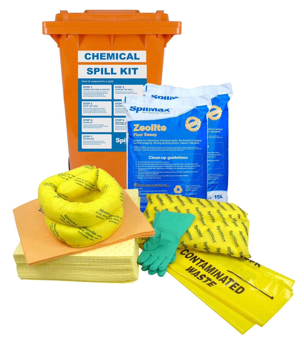 CHZW3 SpilMax 140L Chemical Spill Kit with Zeolite Floor Sweep